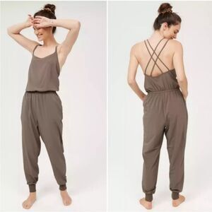 Aerie offline strappy nylon jumpsuit olive green